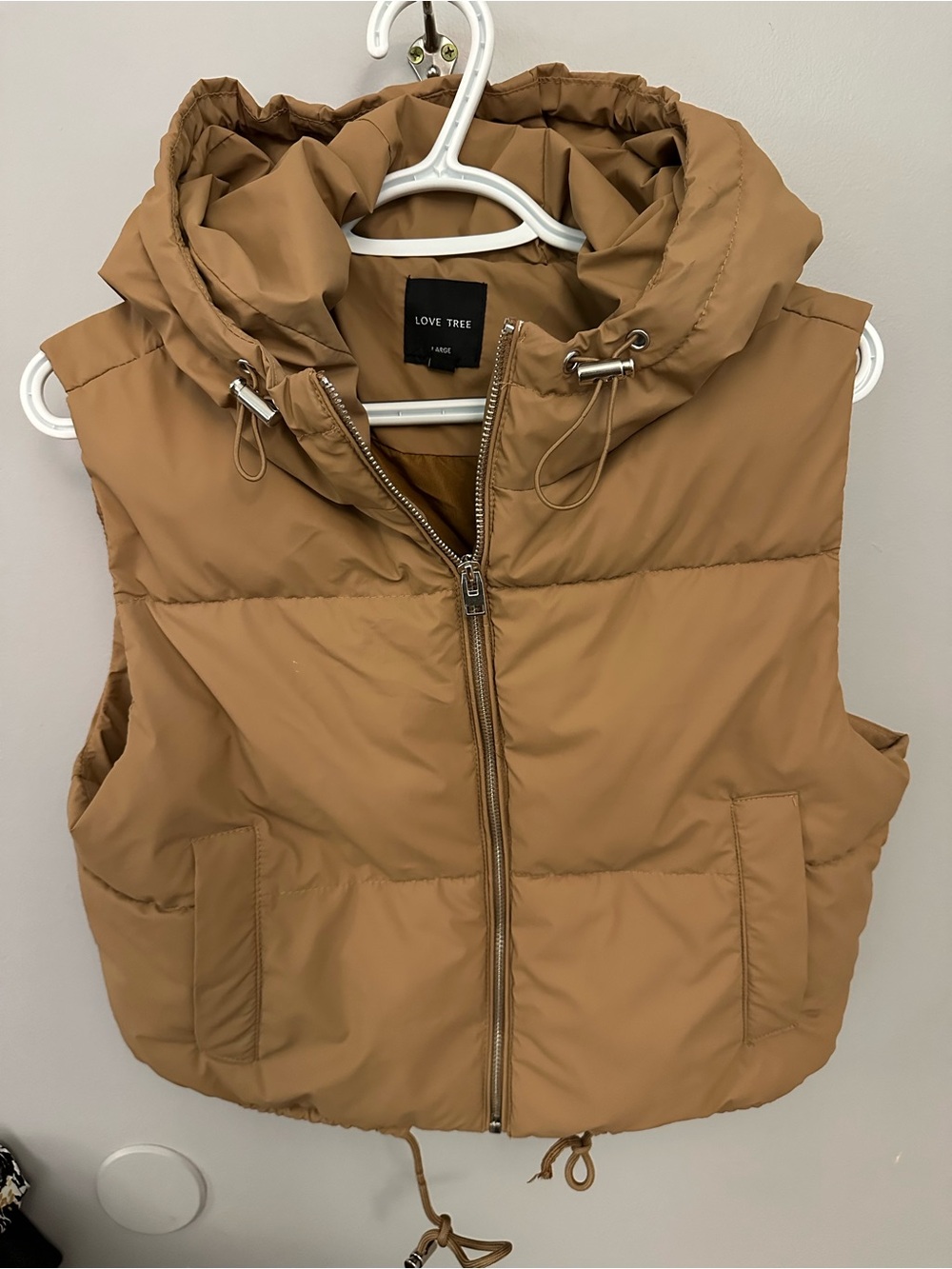 Love Tree Camel Quilted Hooded Puffer Vest